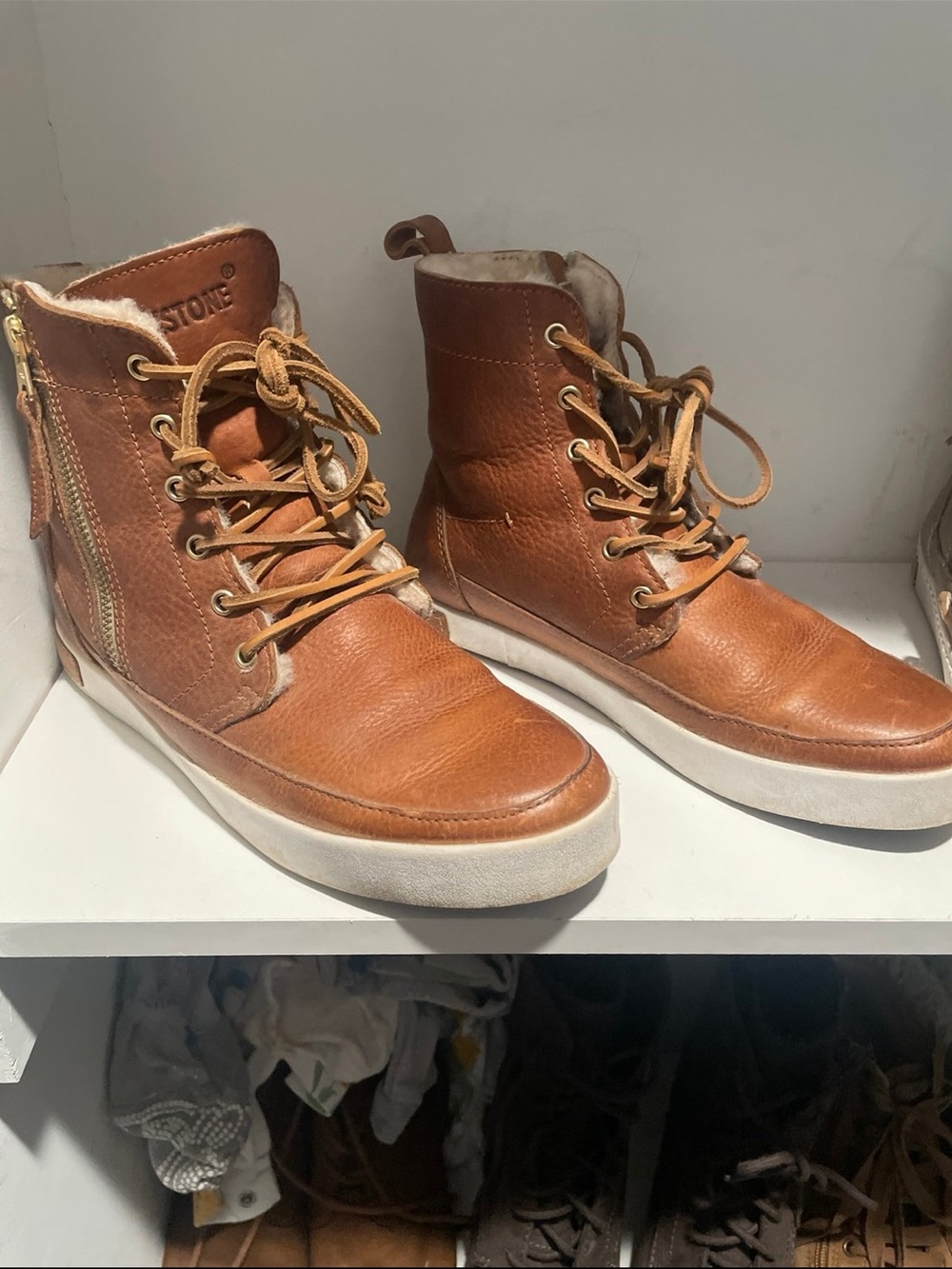 Blackstone Cognac Leather High-Top Sneakers